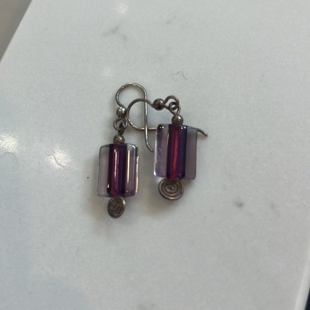 Silver and glass amethyst earrings